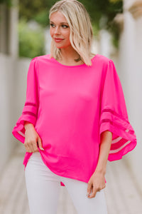 Just A Day Away Hot Pink Bell Sleeve Blouse
