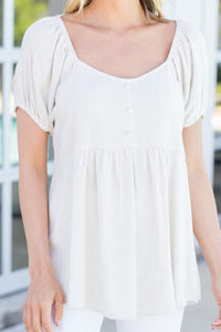 Great Days Ahead Oatmeal White Linen Top