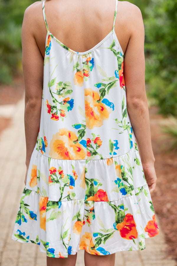 Take Action Ivory White Floral Dress