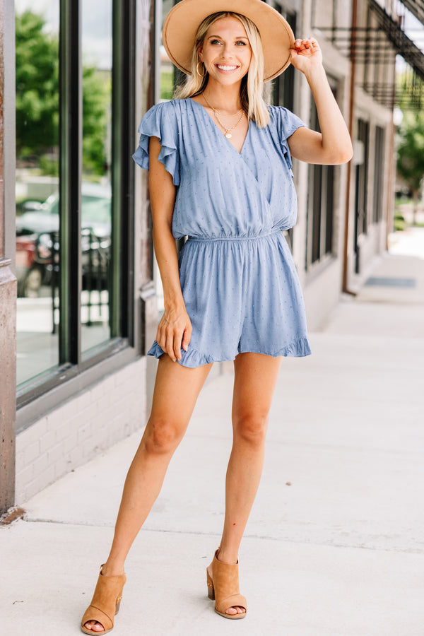 blue ruffled romper