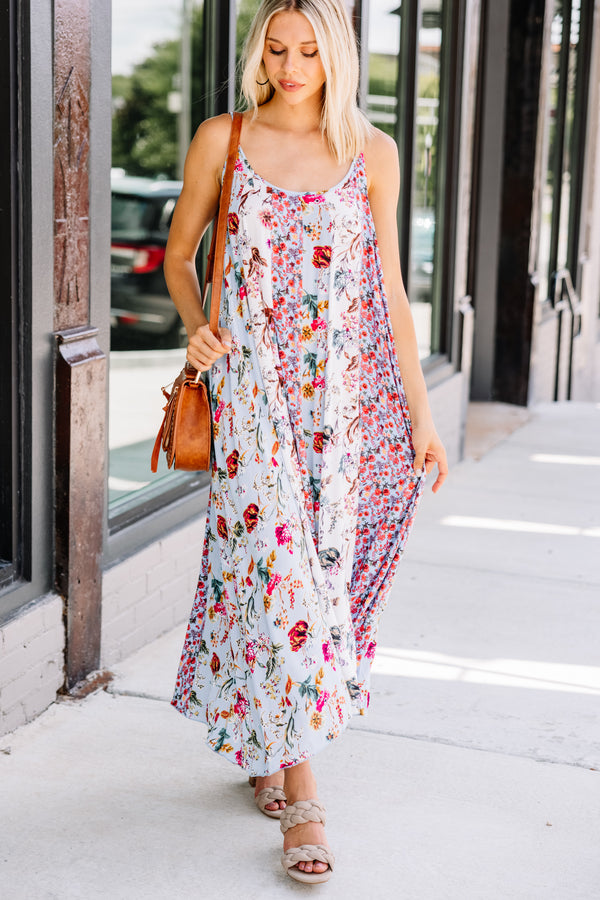 Live The Dream Sky Blue Floral Midi Dress