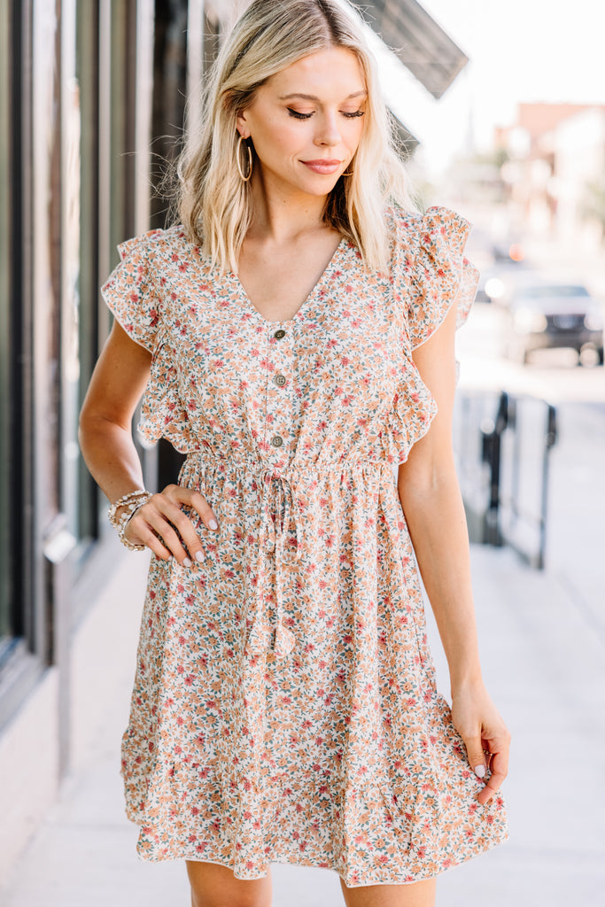 Cute Natural White Floral Babydoll Dress - Feminine Dresses – Shop the Mint