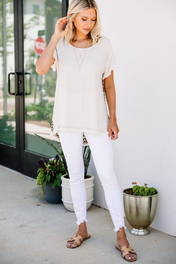 There Will Be A Time Oatmeal White Linen Top