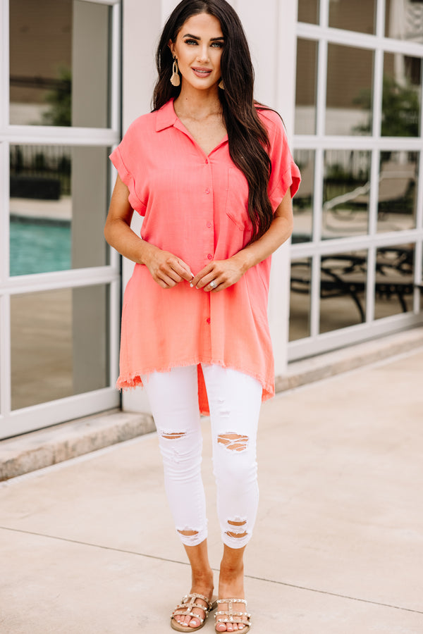 Nothing To Worry About Hot Coral Pink Ombre Top