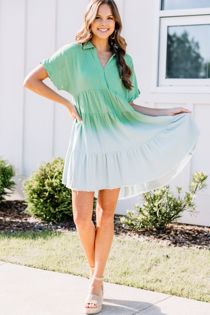 Casual Sage Green Ombre Linen Dress - Trendy Summer Dresses – Shop the Mint