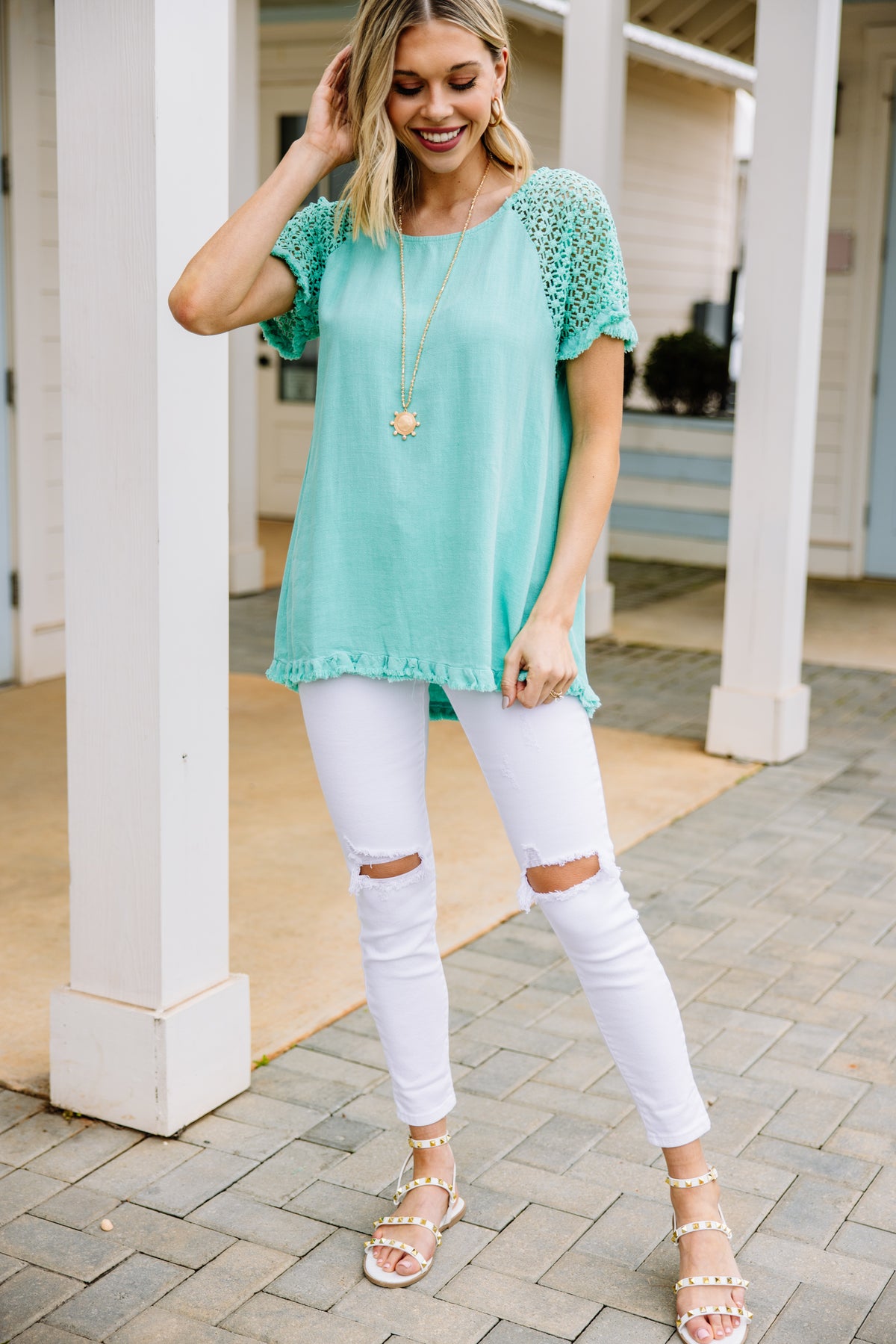 Cute Emerald Green Linen Top - Casual Women's Tops – Shop the Mint