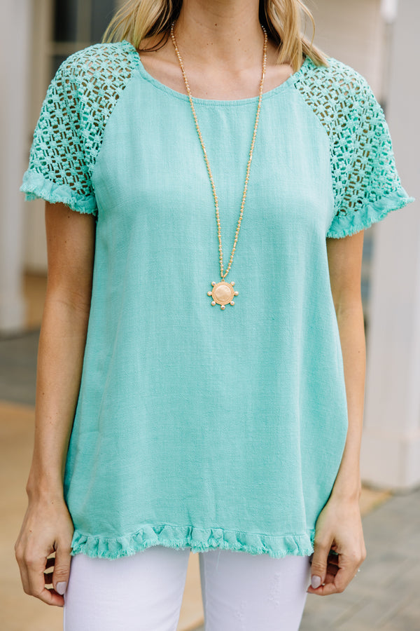 Just In Time Emerald Green Linen Top