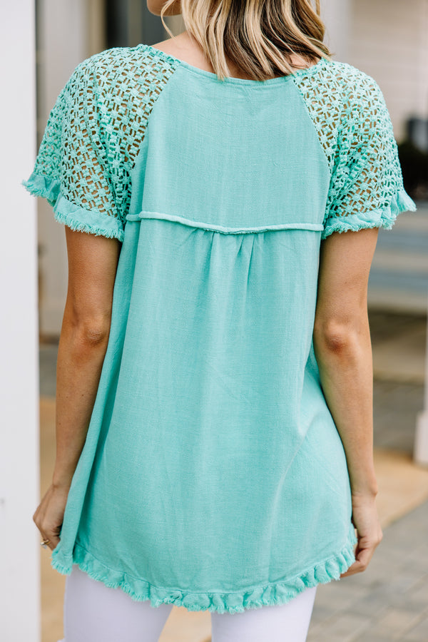 Just In Time Emerald Green Linen Top