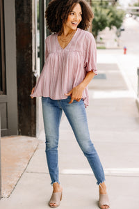 All About Fun Mauve Pink Textured Babydoll Top
