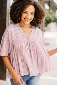 All About Fun Mauve Pink Textured Babydoll Top