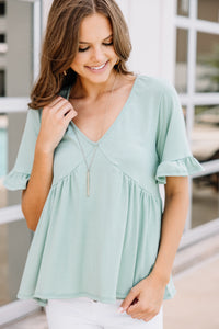 It's Your Time Mint Green Ribbed Babydoll Top
