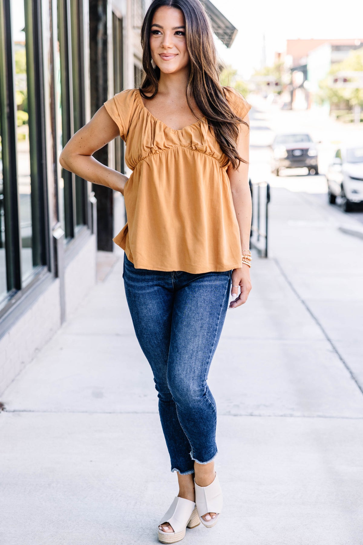 What A Day Marigold Yellow Babydoll Top - Trendy Tops – Shop the Mint