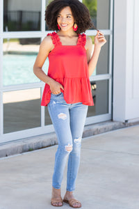 Face The Truth Tomato Red Ruffled Tank