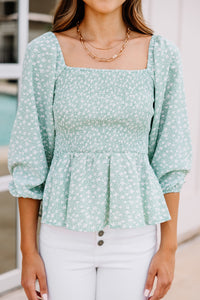 Feel Your Love Sage Green Ditsy Floral Blouse