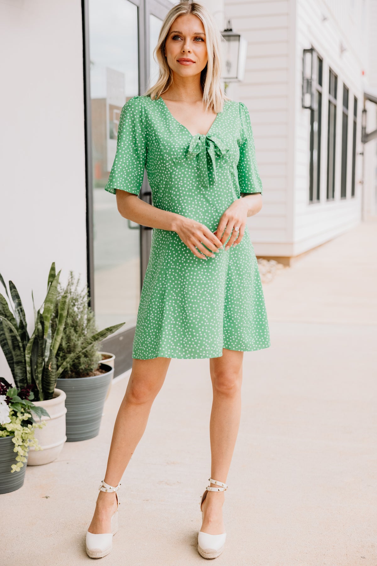 Trendy Green Polka Dot Dress - Flattering Dresses – Shop the Mint