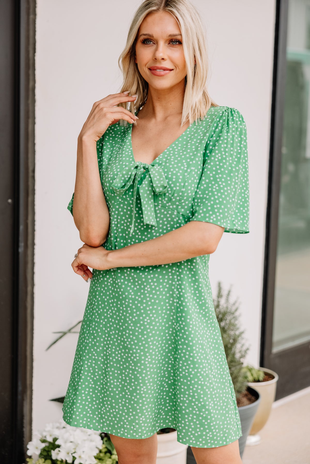 Trendy Green Polka Dot Dress - Flattering Dresses – Shop the Mint