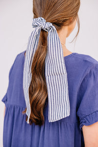 Here For You Navy Blue Striped Scrunchie Scarf