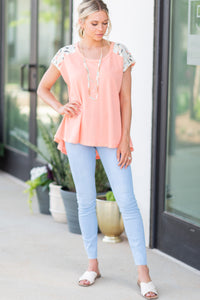 Living My Life Coral Pink Floral Sleeve Top