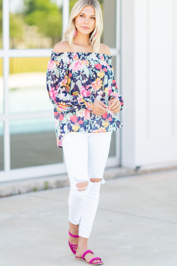 blue floral blouse