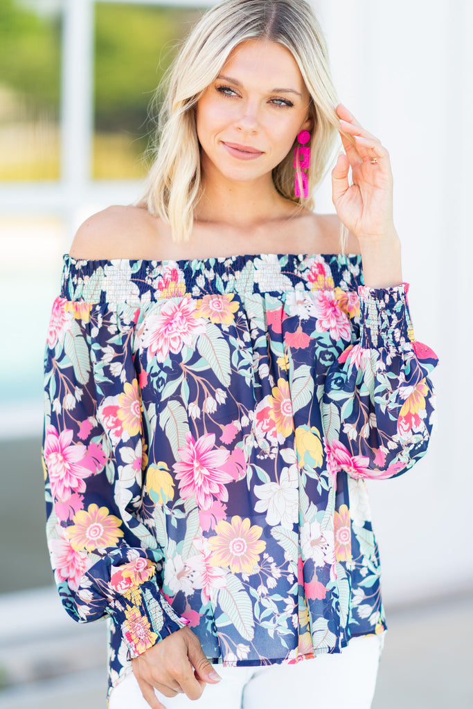 Happiness Acquired Navy Blue Floral Blouse – Shop the Mint