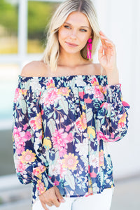 blue floral blouse