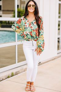 It's A Beautiful Sight Sage Green Floral Blouse