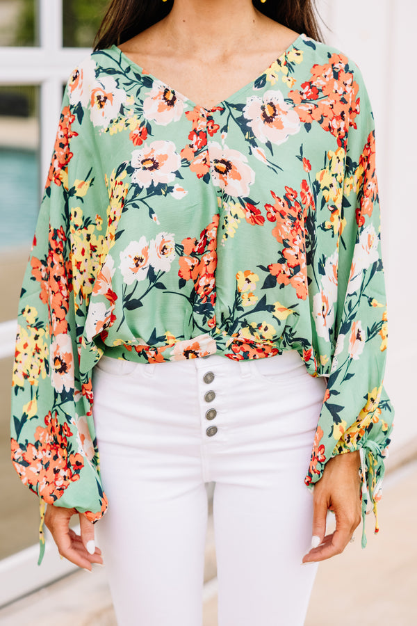 It's A Beautiful Sight Sage Green Floral Blouse