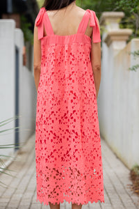 It's The Dream Coral Pink Lace Midi Dress