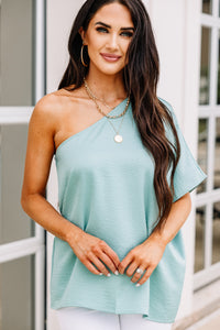 Go With You Seafoam Green One Shoulder Top