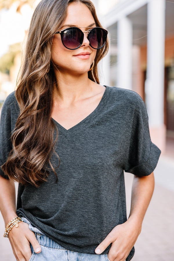 Make Your Life Easy Charcoal Gray V-neck Top