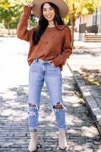 rust pompom sweater