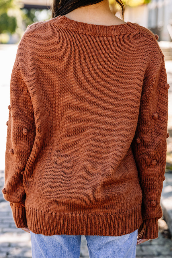 rust pompom sweater