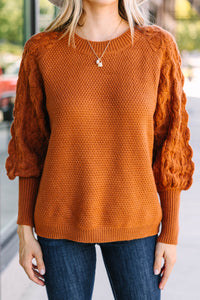 Find You Well Camel Brown Bubble Sleeve Sweater