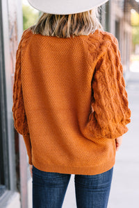 Find You Well Camel Brown Bubble Sleeve Sweater
