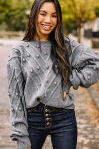 Simple Love Charcoal Gray Pompom Sweater