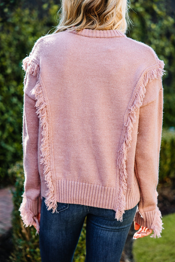 pink fringe sweater