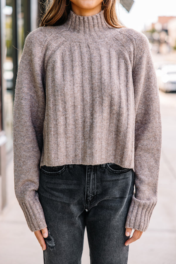 No Limits Taupe Brown Mockneck Sweater
