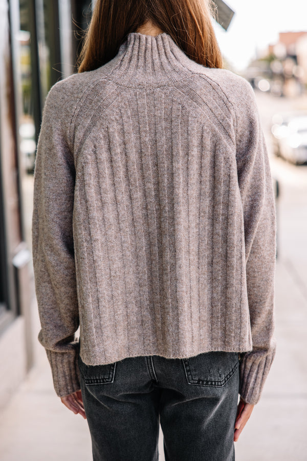 No Limits Taupe Brown Mockneck Sweater