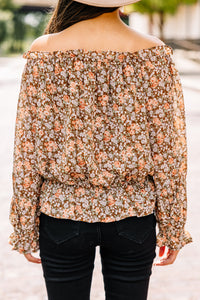 Open To Love Mocha Brown Ditsy Floral Blouse
