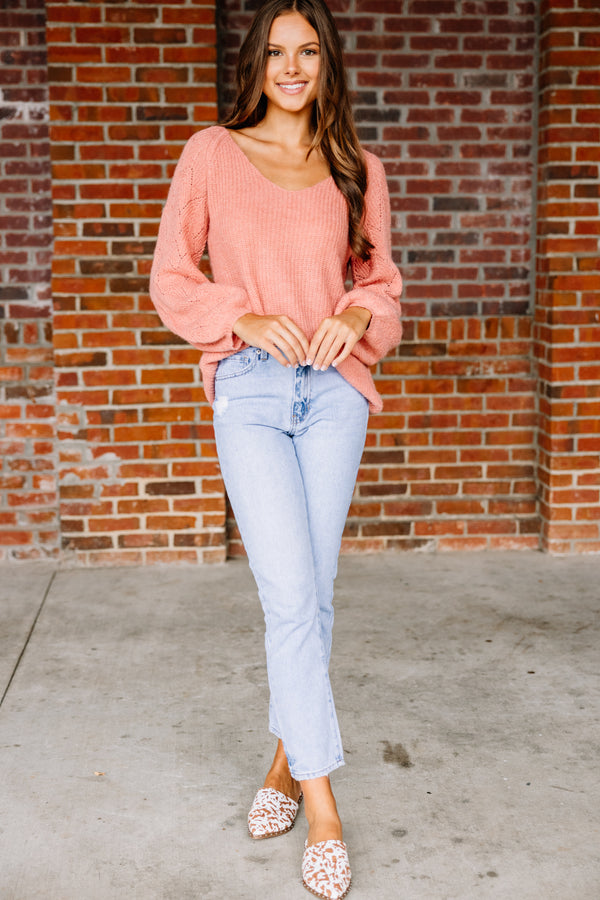 bubble sleeve pink sweater