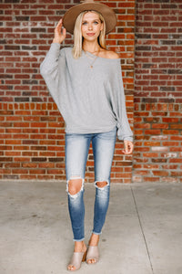 Let's Travel Heather Gray Ribbed Top