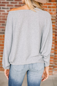 Let's Travel Heather Gray Ribbed Top