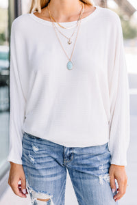 Let's Travel Ivory White Ribbed Top