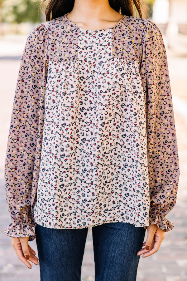 Go Through The Motions Taupe Brown Ditsy Floral Blouse