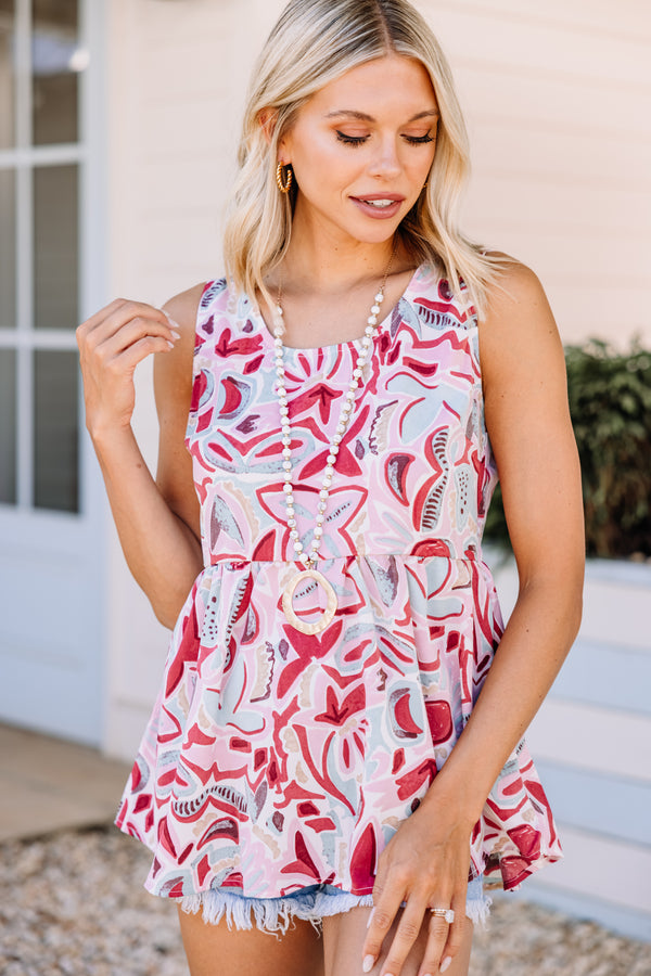 Get Their Attention Red Pink Floral Babydoll Tank