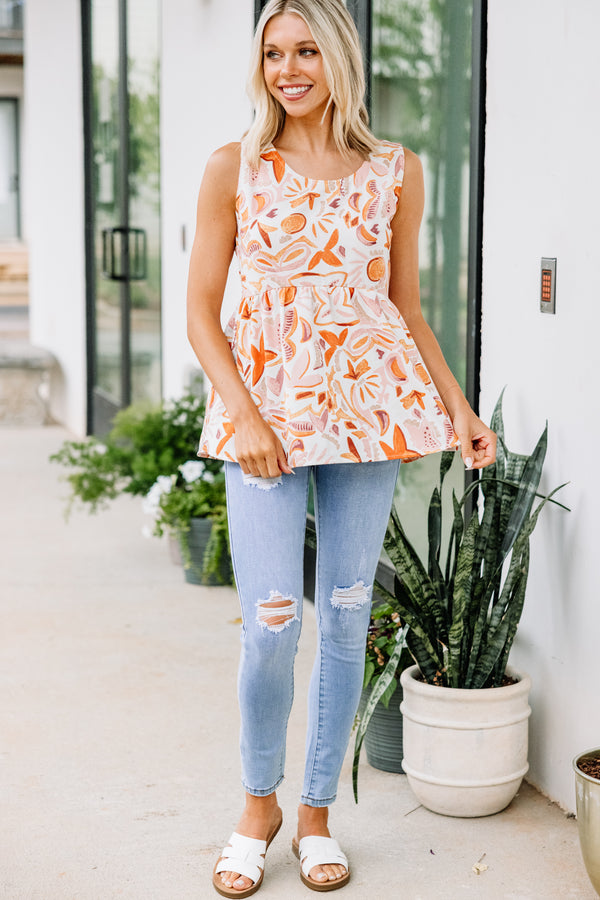 Get Their Attention Coral Orange Floral Babydoll Tank