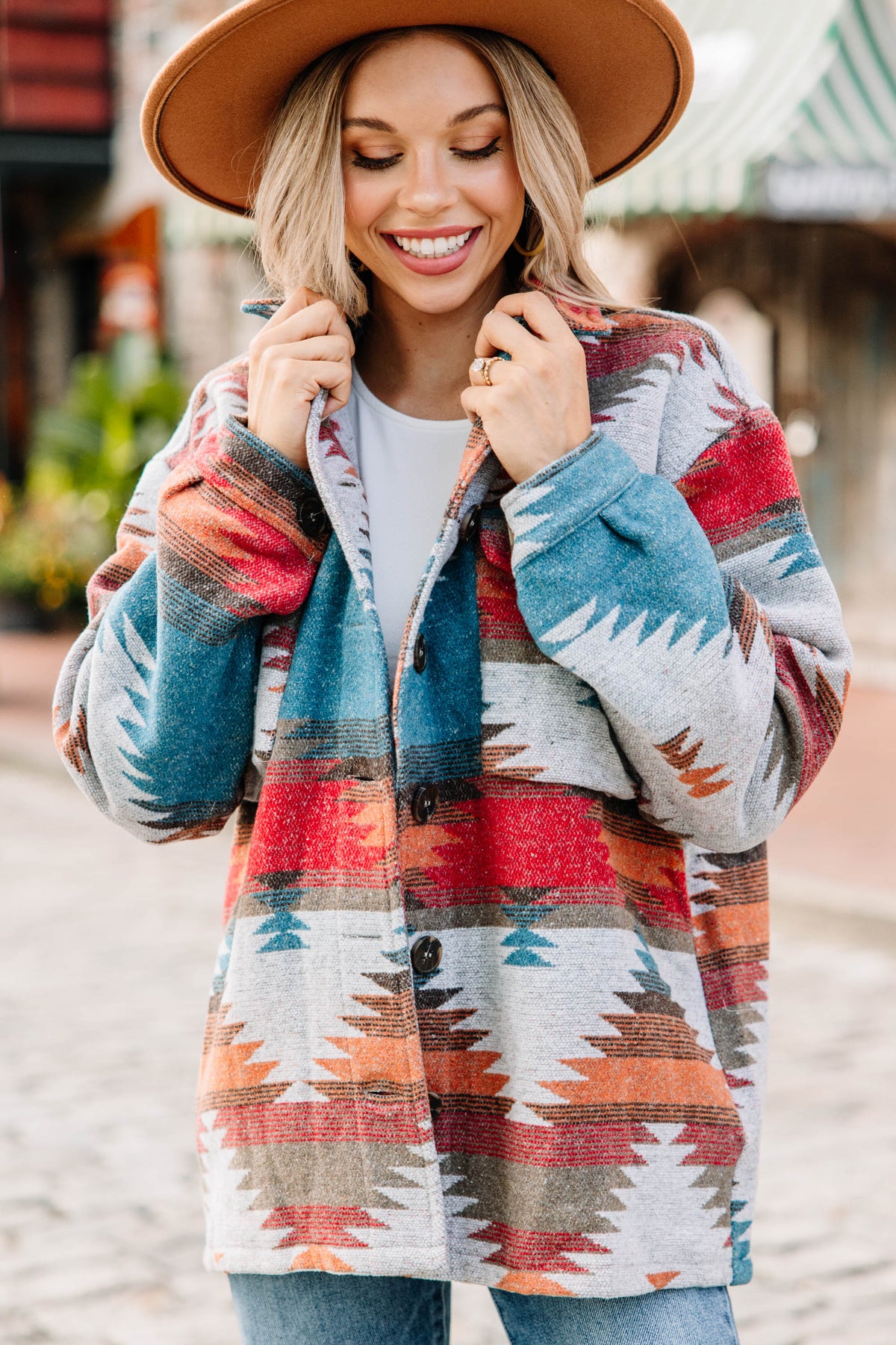 At Your Best Teal Blue Aztec Shacket – Shop the Mint