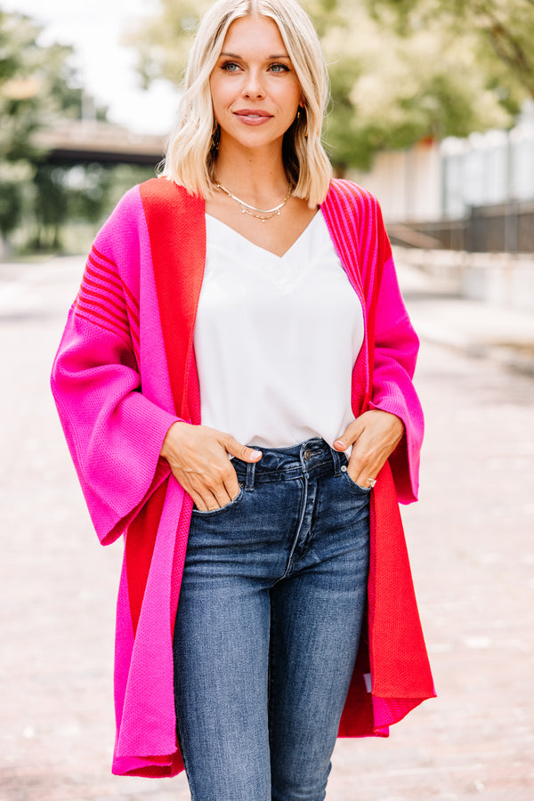 Waiting For You Red Colorblock Cardigan
