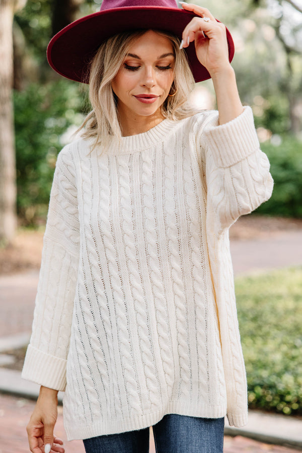 Rare Love Ivory White Cable Knit Sweater – Shop the Mint