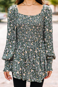All For The Fun Sage Green Ditsy Floral Top